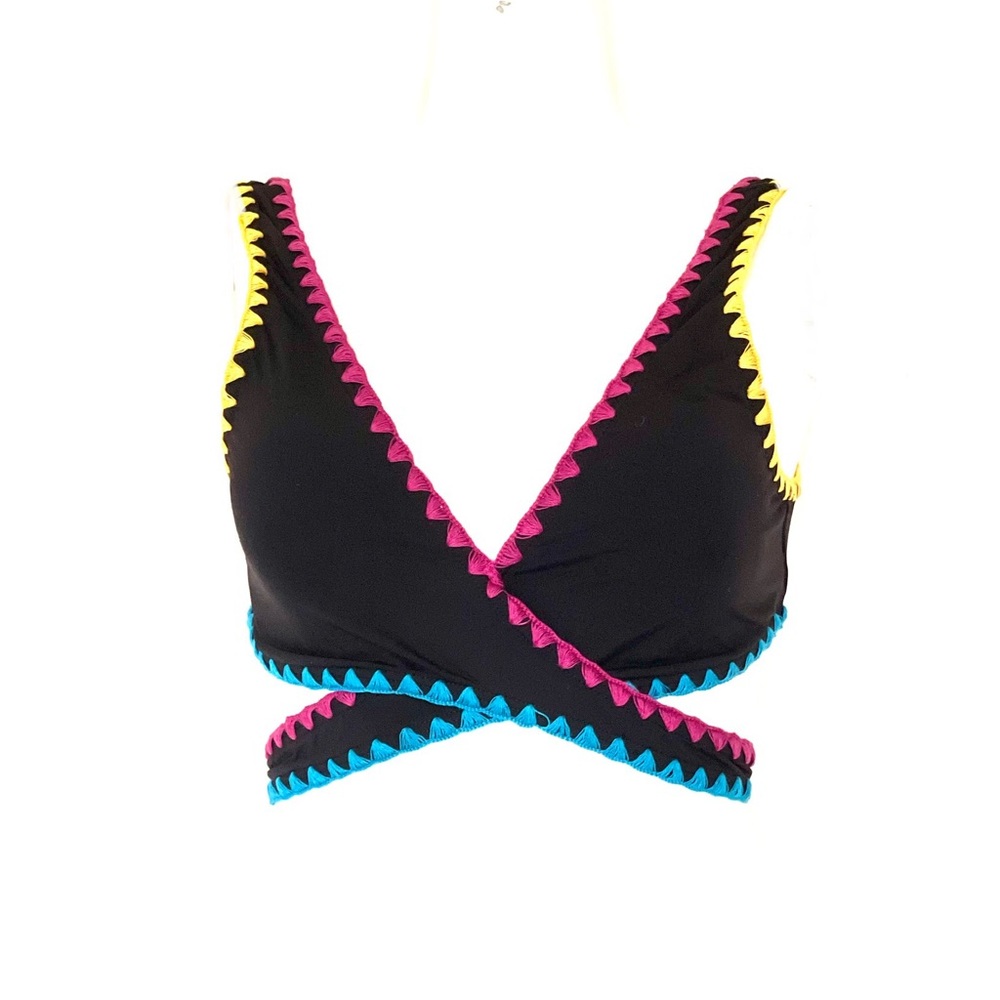 Lucky Brand Black Multi Color Bikini Top Sz Large